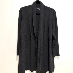 Ladies Long Dark Grey Cardigan With High Open Slit Panels 2-way wear. (L)